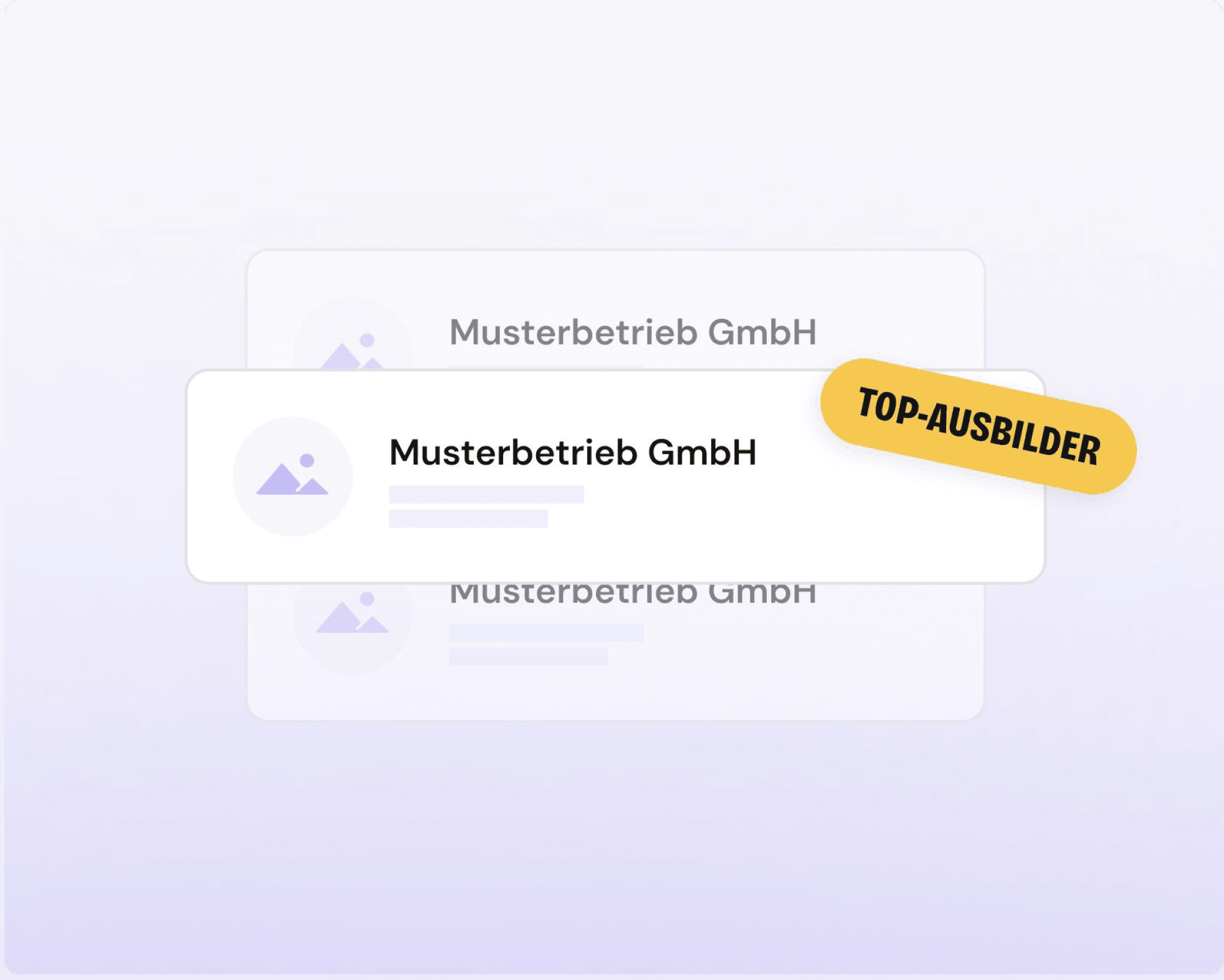 Eintrag „Musterbetrieb GmbH“ auf einer weißen Karte mit gelber Plakette und der Aufschrift „TOP-AUSBILDER“.